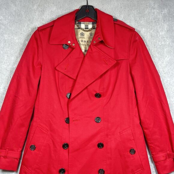BURBERRY KENSINGTON Trench Coat Nova Check Lined Red Long Jacket Women Size 10 - Picture 3 of 16